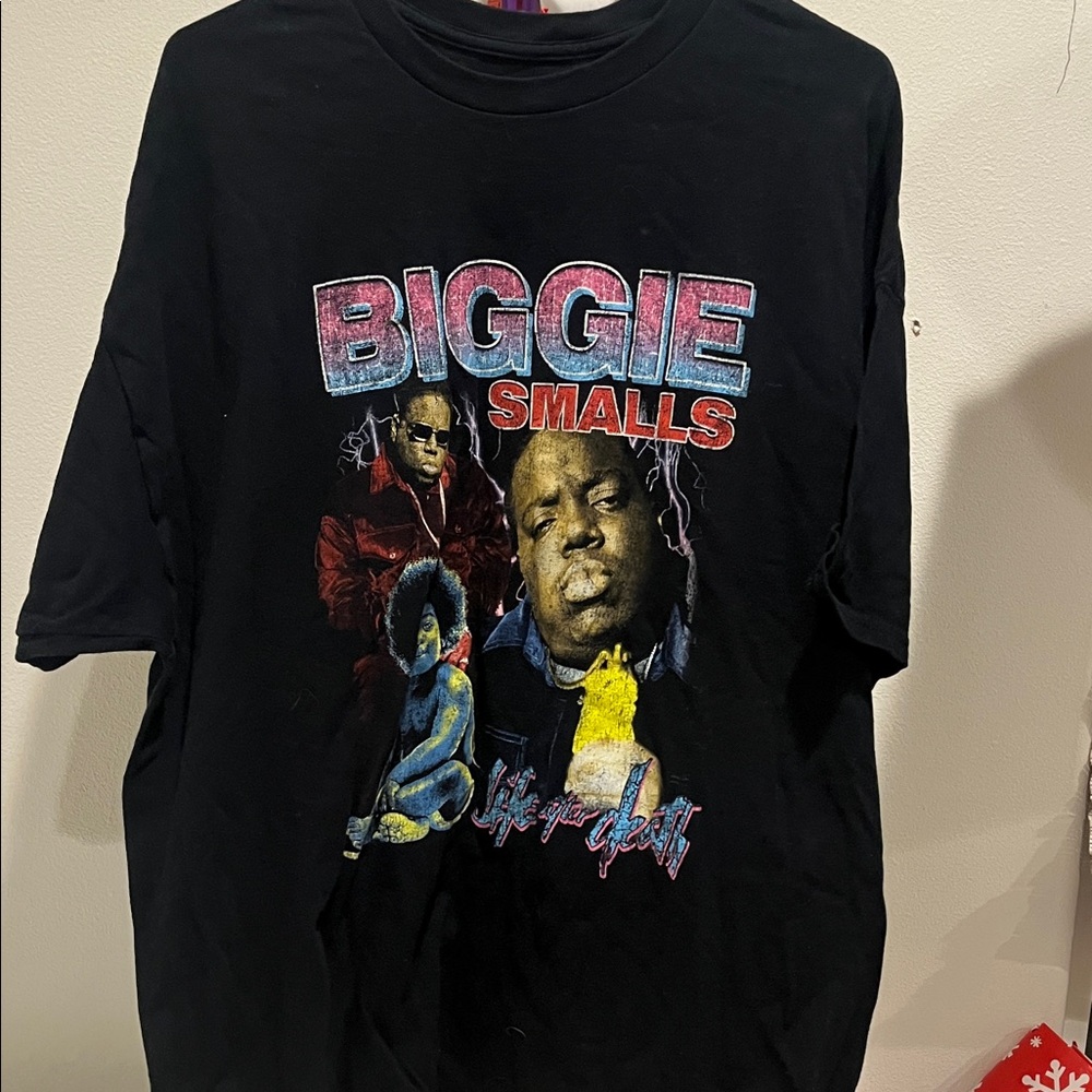 Mens Black Graphic Tee with Biggie Smalls Design